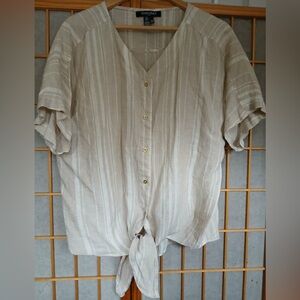 Ellen Tracy - 100% Linen Beige Striped Blouse - Large